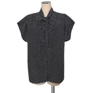 Vintage 70's 80's JC PENNY  Polka Dot Tie Neck Button Front Shirt Blouse Top XL
